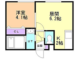 Ｆｉｌｌ　Ｒｉｓｅ 2階1LDKの間取り