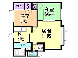 ワイドフクダ 2LDKの間取図画像