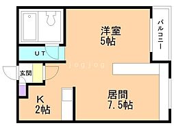 ハウスオブリザ平岸壱番館 2階1LDKの間取り