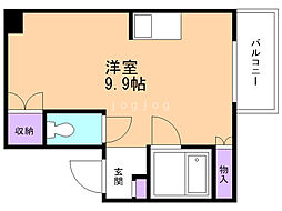 グリーンヒルシャトー 4階ワンルームの間取り