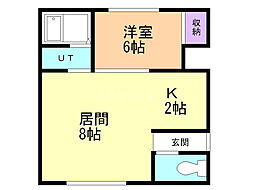 シャネル南郷 3階1LDKの間取り