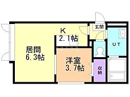 エル・ジェム月寒東 1階1LDKの間取り