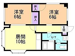 ハイツペアシティ石山 2LDKの間取図画像