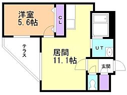 札幌市営東豊線 美園駅 徒歩4分の賃貸マンション 1階1LDKの間取り