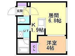 札幌市営南北線 南平岸駅 徒歩6分の賃貸マンション 2階1LDKの間取り
