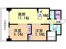 ラフォーレ月寒中央 5階2LDKの間取り