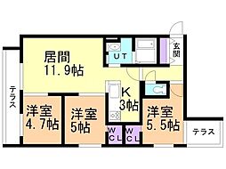札幌市営南北線 南平岸駅 徒歩3分の賃貸マンション 1階3LDKの間取り