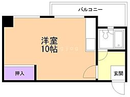 平岸グリーンビル 2階ワンルームの間取り
