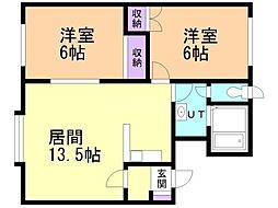 クレストール石山 2LDKの間取図画像