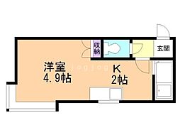 パークサイドヴィラ 2階1Kの間取り