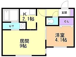 札幌市営南北線 平岸駅 徒歩3分の賃貸マンション 4階1LDKの間取り