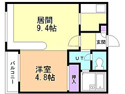 ホークメゾン札幌2号館 2階1LDKの間取り