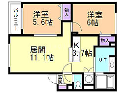 パレット 2LDKの間取図画像