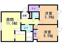 SGハイツ月寒 2LDKの間取図画像