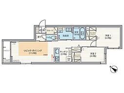 札幌市営東豊線 福住駅 徒歩4分の賃貸マンション 3階2LDKの間取り