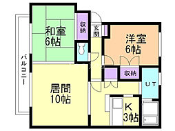 ハーベストコート 4階2LDKの間取り