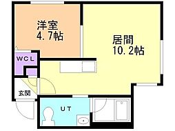 札幌市営東西線 菊水駅 徒歩5分の賃貸マンション 1階1LDKの間取り