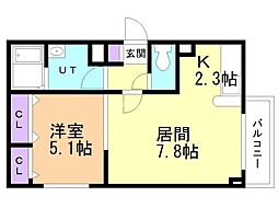 カノン福住（旧グラーツィエ福住） 4階1LDKの間取り