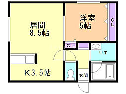ロージー月寒東 3階1LDKの間取り