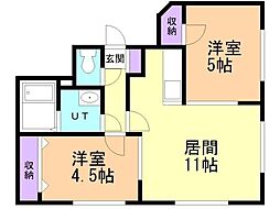 アミーナVI 1階2LDKの間取り