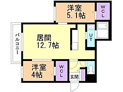 札幌市営東豊線 美園駅 徒歩3分の賃貸マンション 2階2LDKの間取り