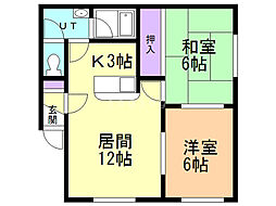 第一北祐コーポ 2LDKの間取図画像