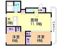サンセール清田 2LDKの間取図画像