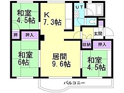 平岸スターハイツB-7 3LDKの間取図画像