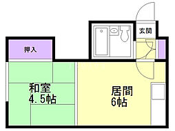 コーポあしや 1DKの間取図画像