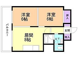 豊平アシュウ 2DKの間取図画像