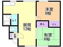コーポピウ 2LDKの間取図画像