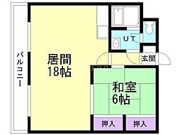 西岡コーポマリ 1LDKの間取図画像