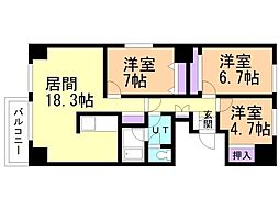 パレメゾン平岡 3LDKの間取図画像
