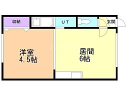 川沿中央ハイツ5-2 1DKの間取図画像