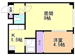 フォレスト中の島 1LDKの間取図画像