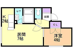 アンソレイユ 1LDKの間取図画像