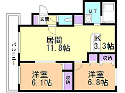 大光八番館 2LDKの間取図画像