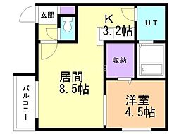 インフィニト平岸一条 1LDKの間取図画像
