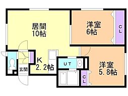ルミエール澄川東 2LDKの間取図画像