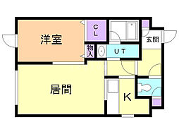 ブランノワール中の島 1LDKの間取図画像