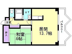 アーベインハウス中の島 1LDKの間取図画像