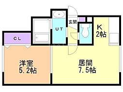 ルミナスコートイースト 1LDKの間取図画像