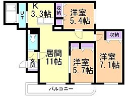 大光八番館 3LDKの間取図画像