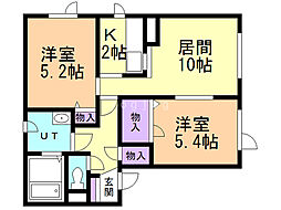 タウンコート中の島 2LDKの間取図画像