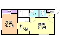 アウルの杜月寒西 1LDKの間取図画像