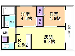 アルファスクエア平岸4条 2LDKの間取図画像