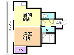 プルーデンス西岡 1DKの間取図画像