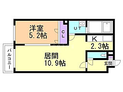 フェリース豊平 1LDKの間取図画像