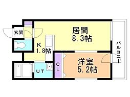 ラフィナート美園 1LDKの間取図画像