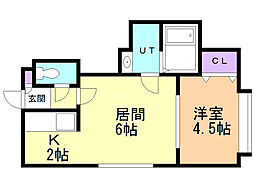 フルール旭 1LDKの間取図画像